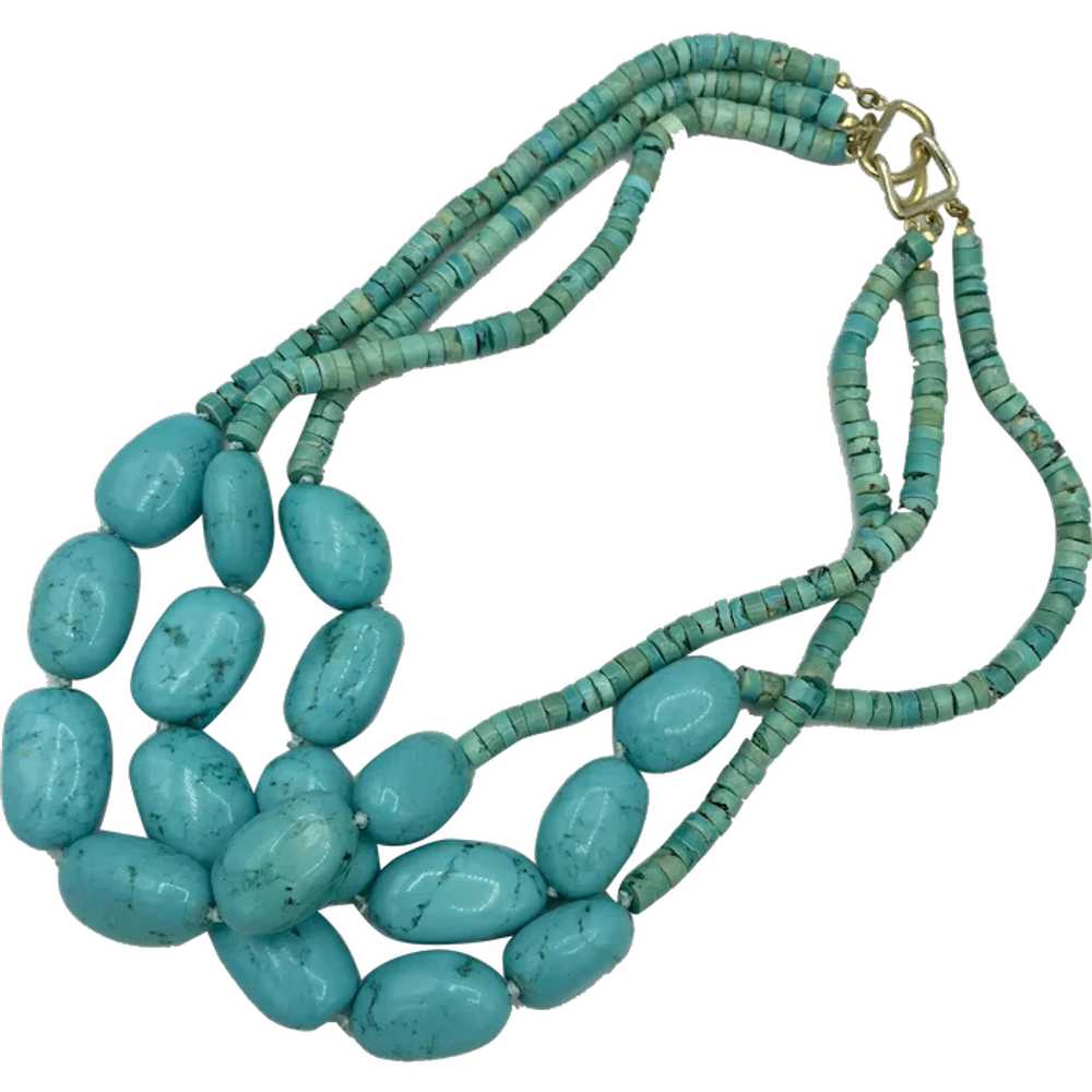 Vintage 3 Strand Turquoise Necklace - image 1