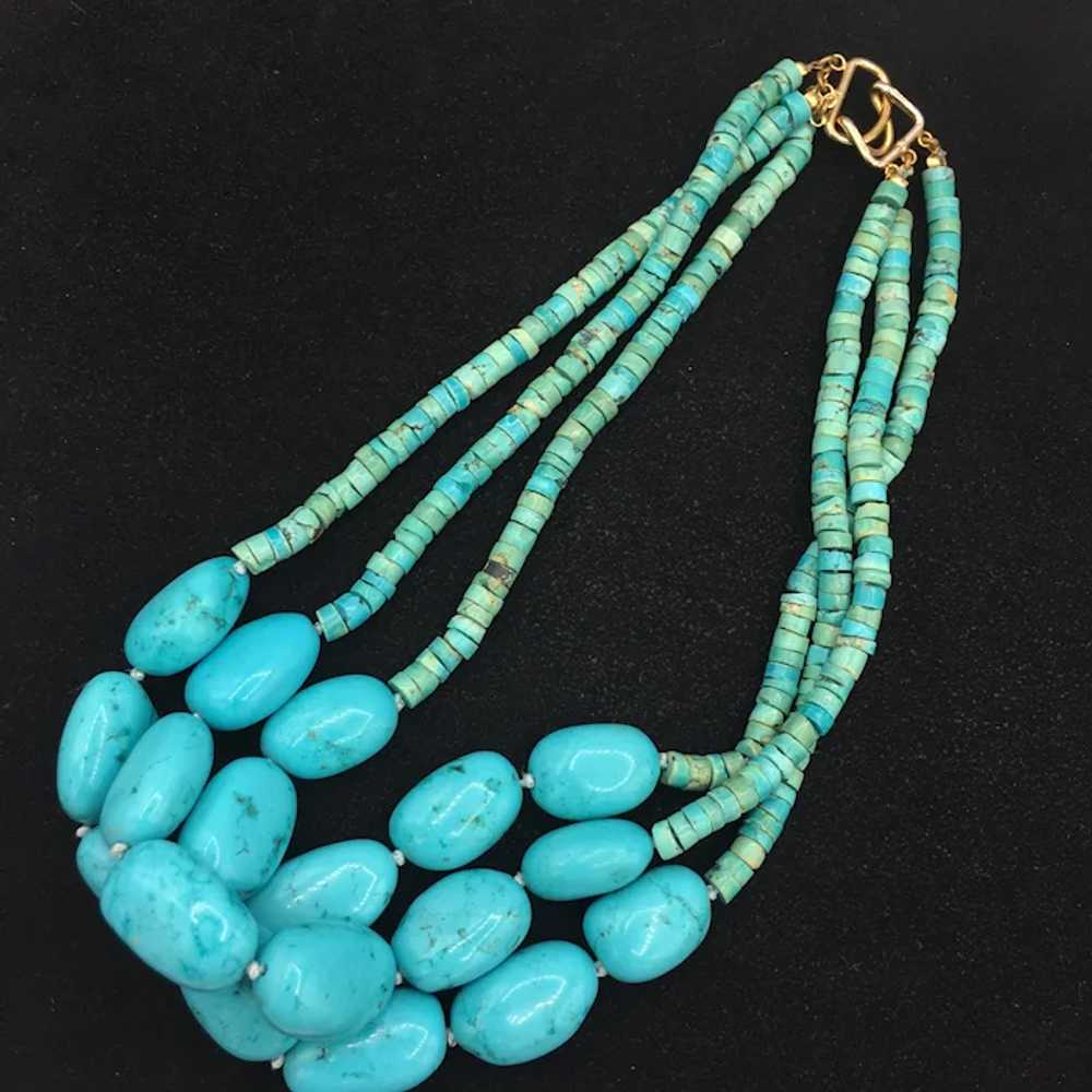 Vintage 3 Strand Turquoise Necklace - image 2