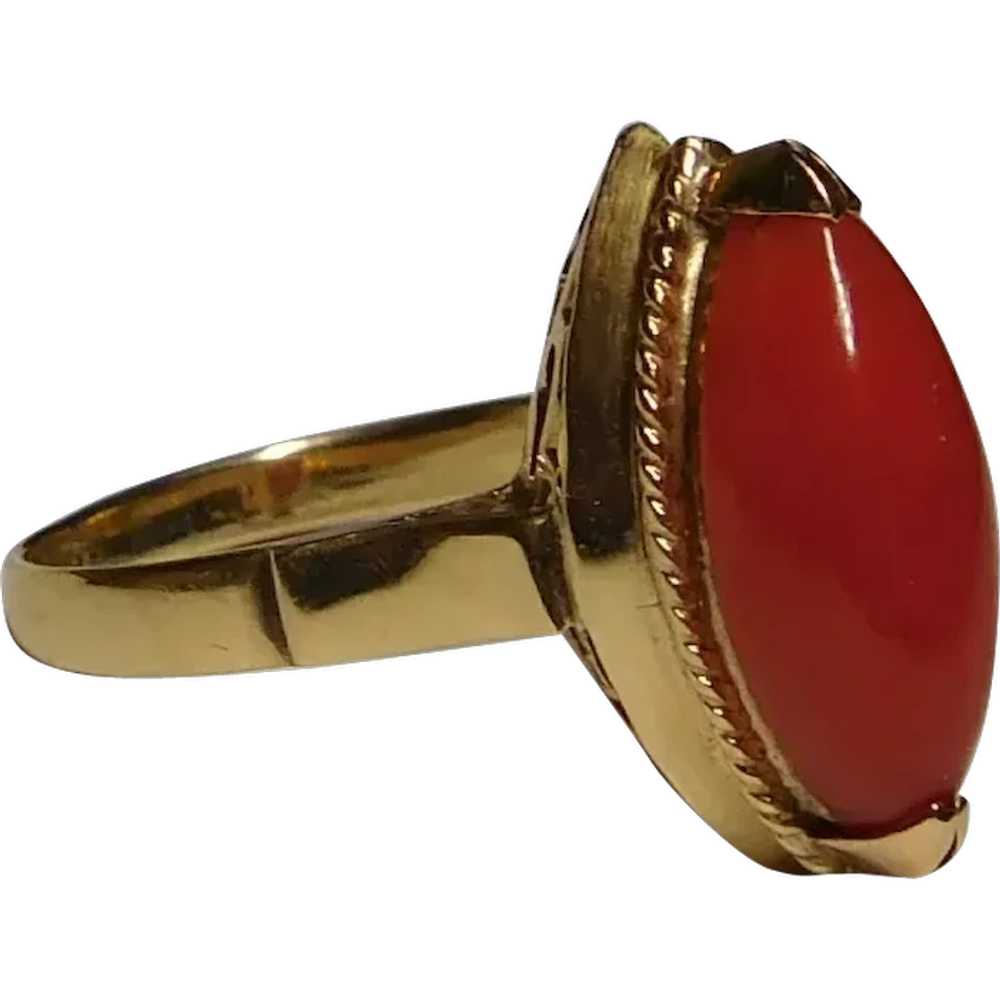 14k Ring Natural Un-dyed Red Coral Gemstone 4 1/2 - image 1