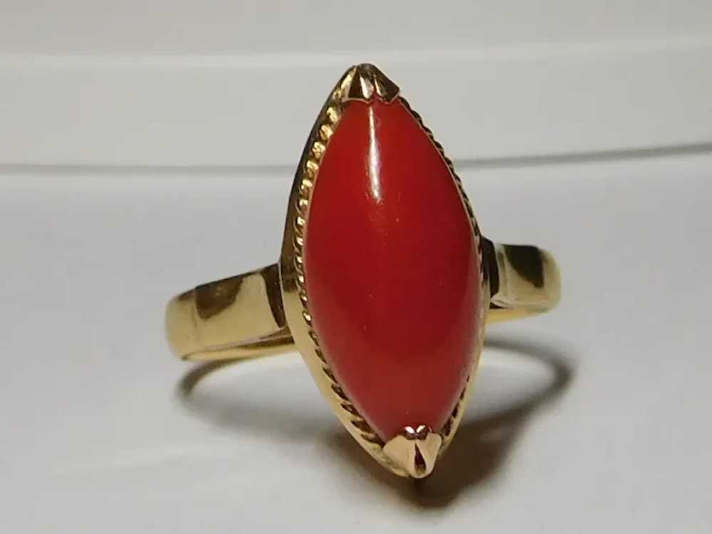 14k Ring Natural Un-dyed Red Coral Gemstone 4 1/2 - image 3