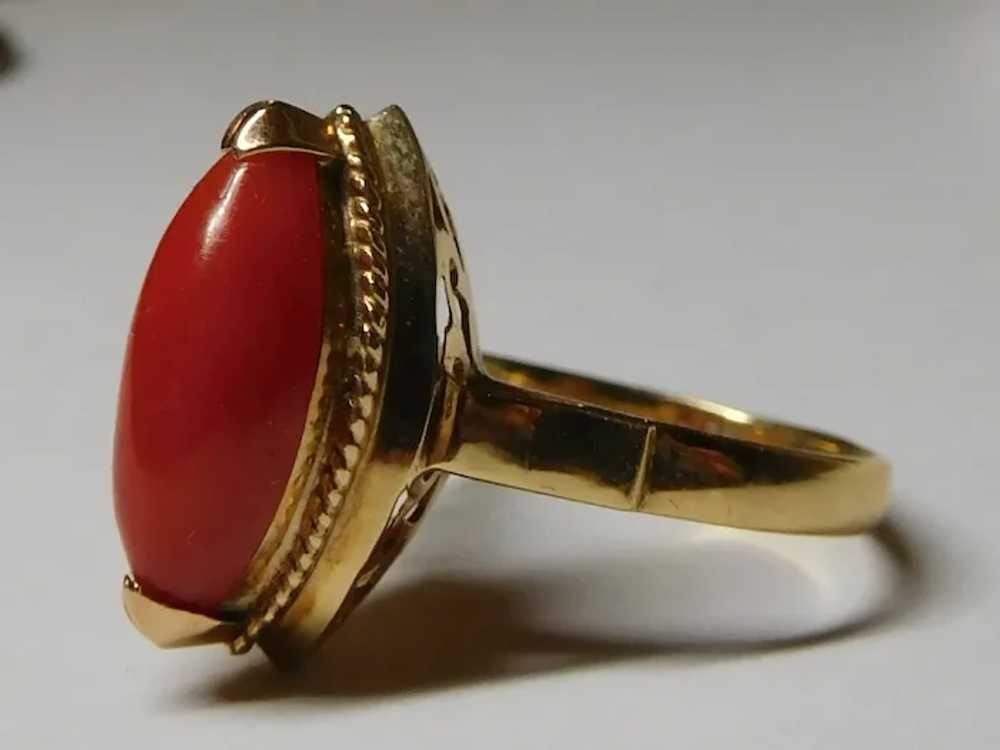14k Ring Natural Un-dyed Red Coral Gemstone 4 1/2 - image 4
