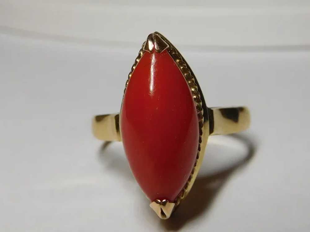 14k Ring Natural Un-dyed Red Coral Gemstone 4 1/2 - image 6