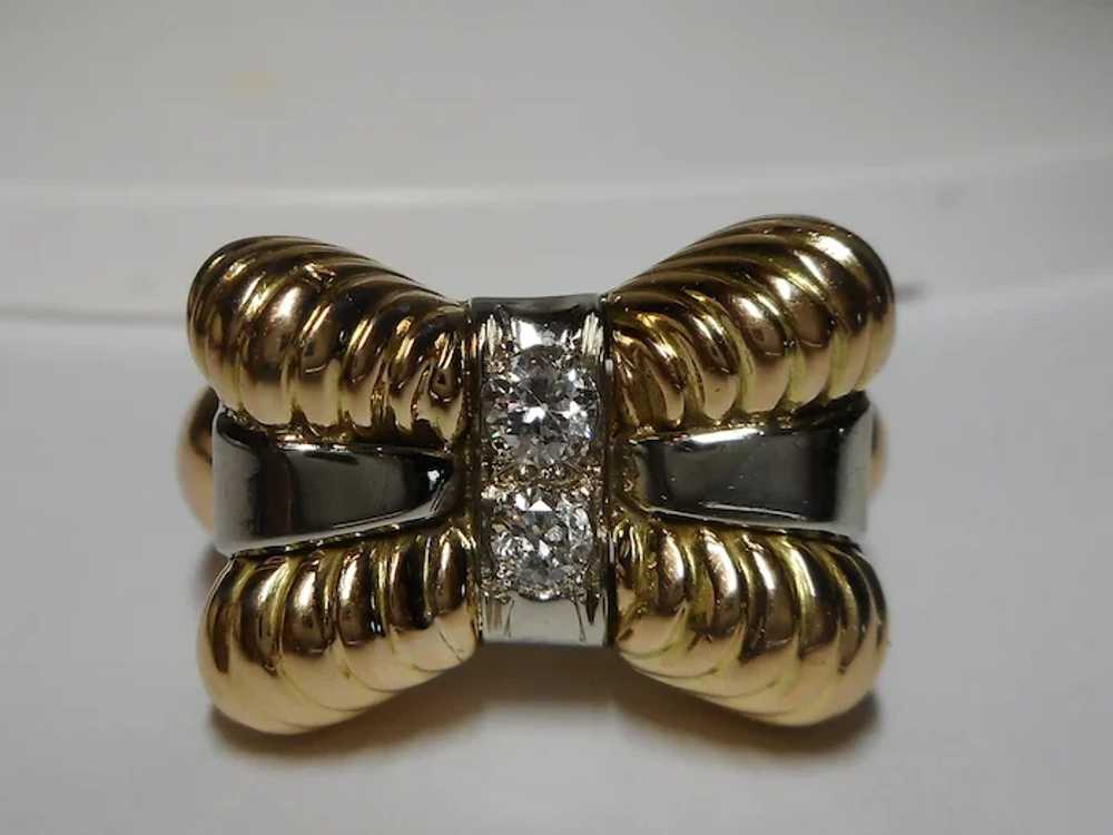 1940's Retro 14k Bow Diamond Ring - image 2