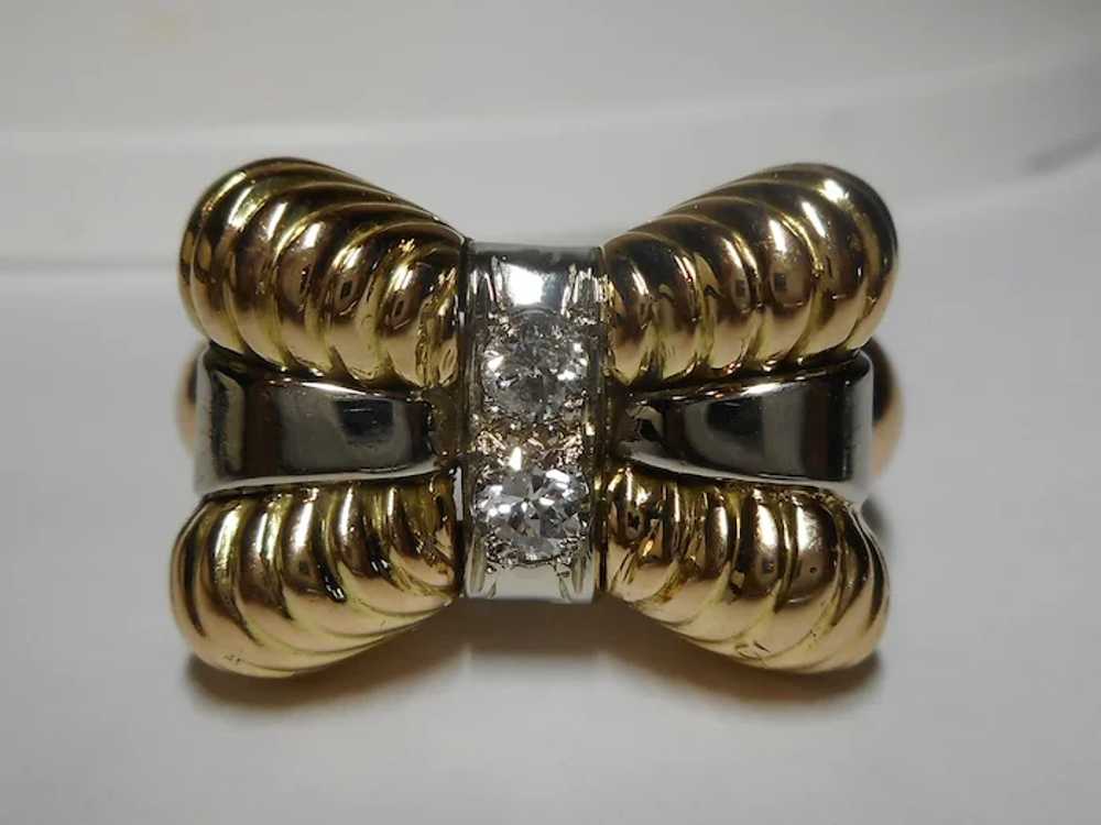 1940's Retro 14k Bow Diamond Ring - image 3