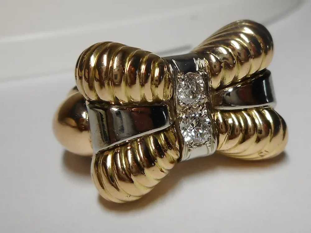 1940's Retro 14k Bow Diamond Ring - image 4