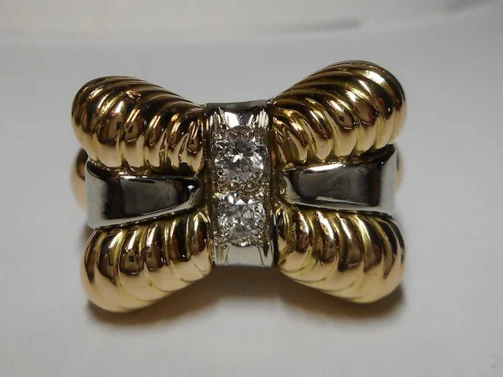 1940's Retro 14k Bow Diamond Ring - image 8