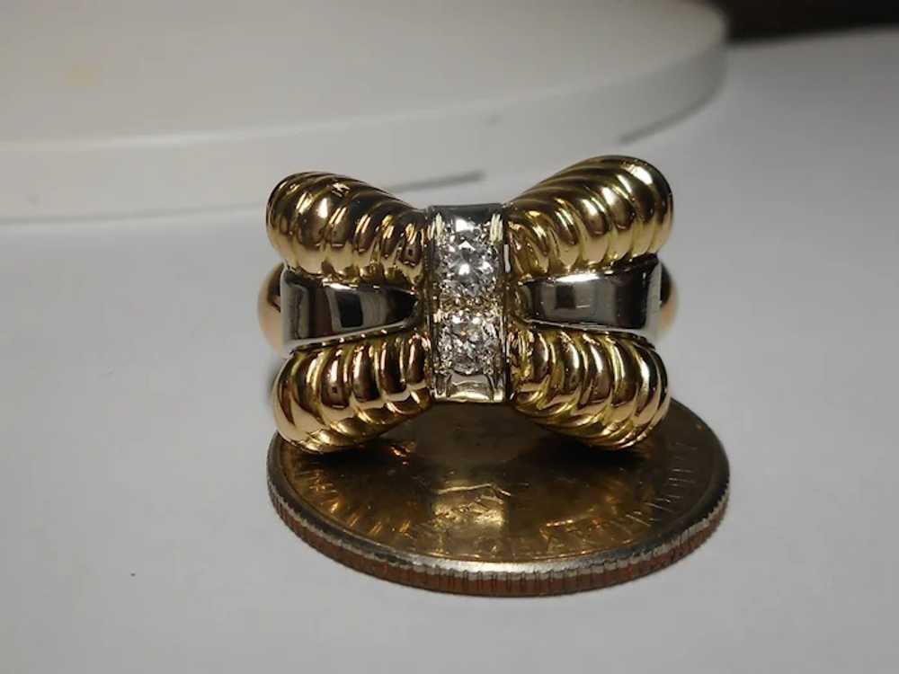 1940's Retro 14k Bow Diamond Ring - image 9