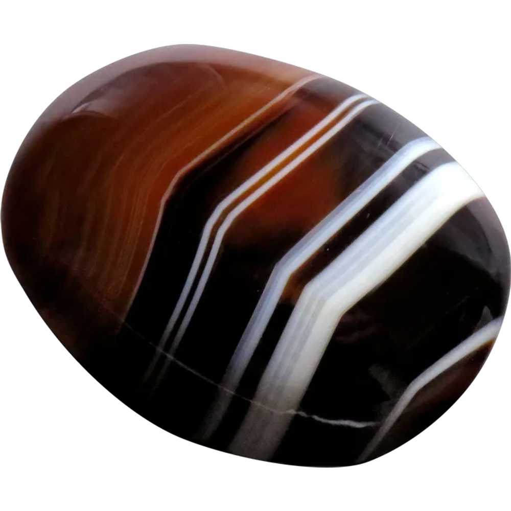 Oval Banded Agate Mourning Brooch - image 1