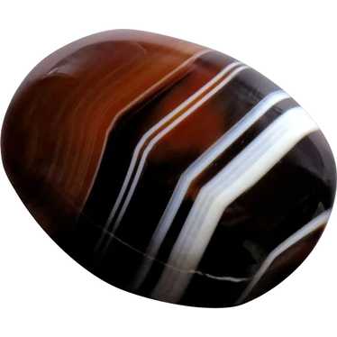 Oval Banded Agate Mourning Brooch - image 1