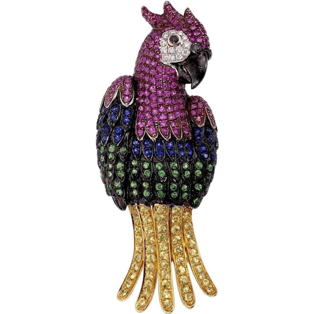 18K, Diamond, Sapphire & Tsavorite Parrot Brooch - image 1