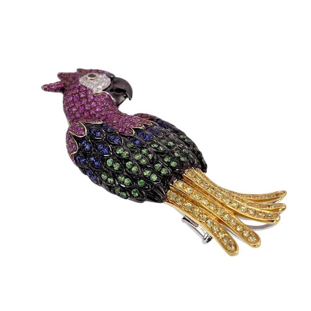 18K, Diamond, Sapphire & Tsavorite Parrot Brooch - image 2