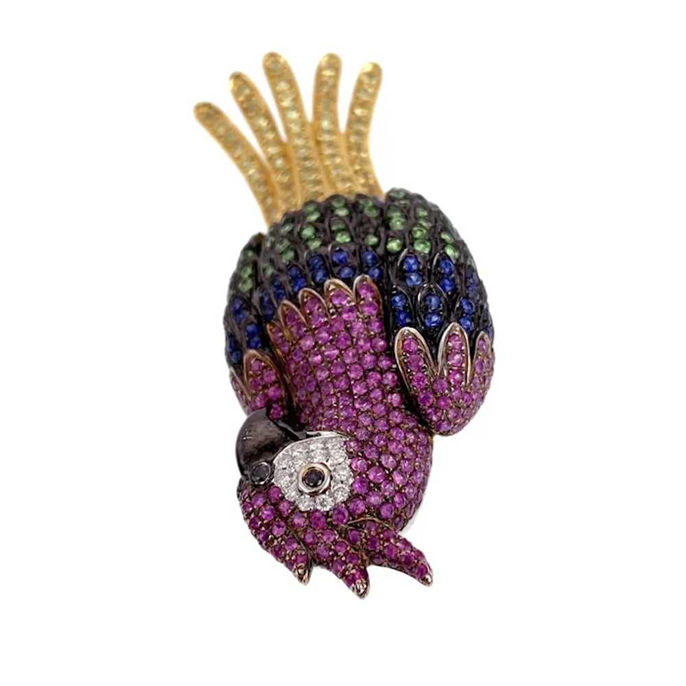 18K, Diamond, Sapphire & Tsavorite Parrot Brooch - image 3