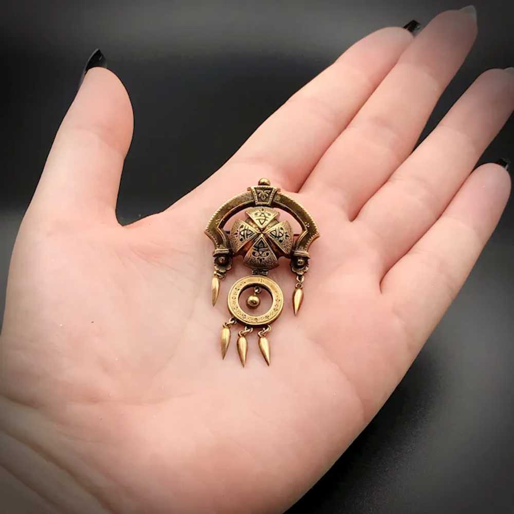 Antique Early Victorian 10K Gold & Enamel Brooch - image 5