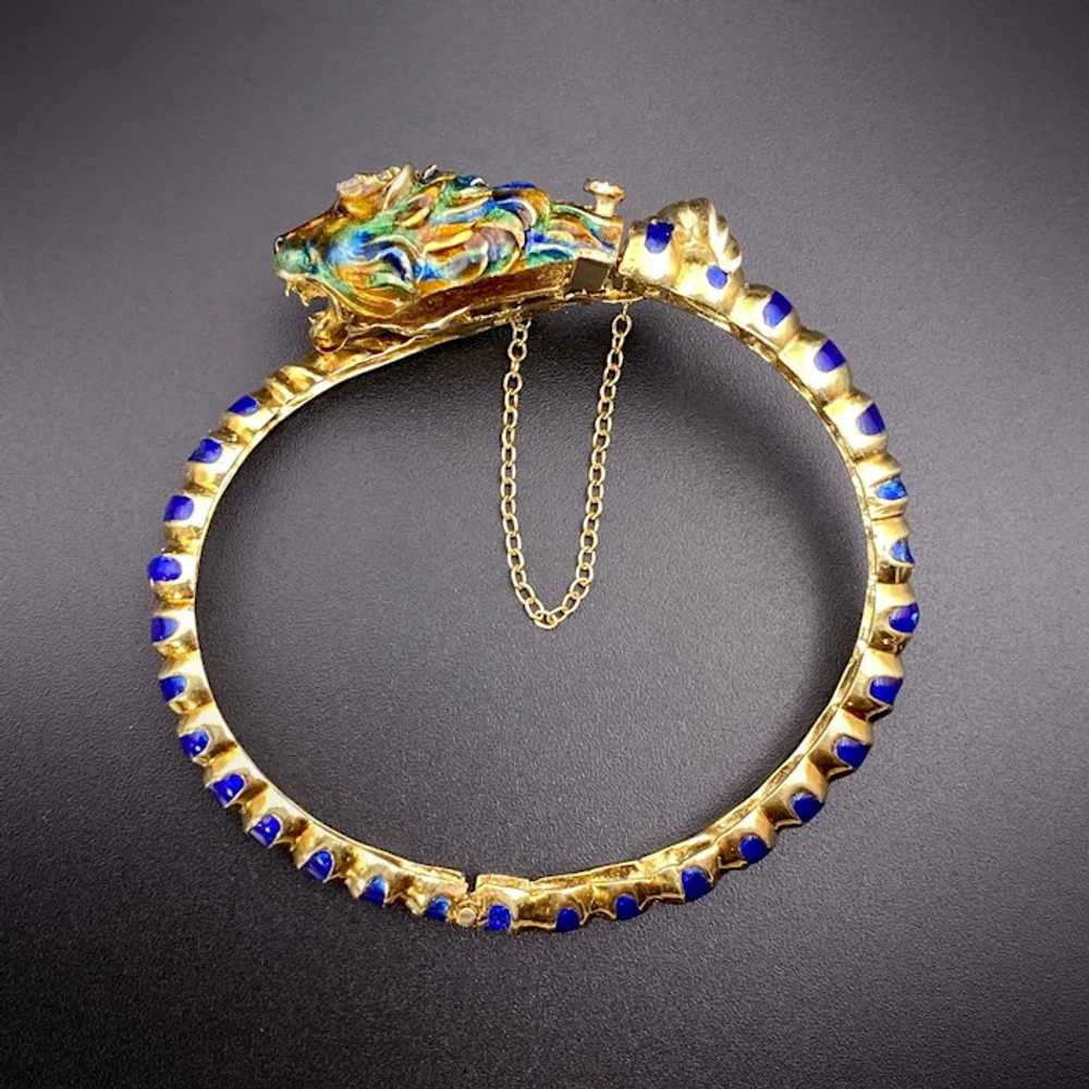 Antique 14K, Diamond & Enamel Lion Head Bracelet - image 2