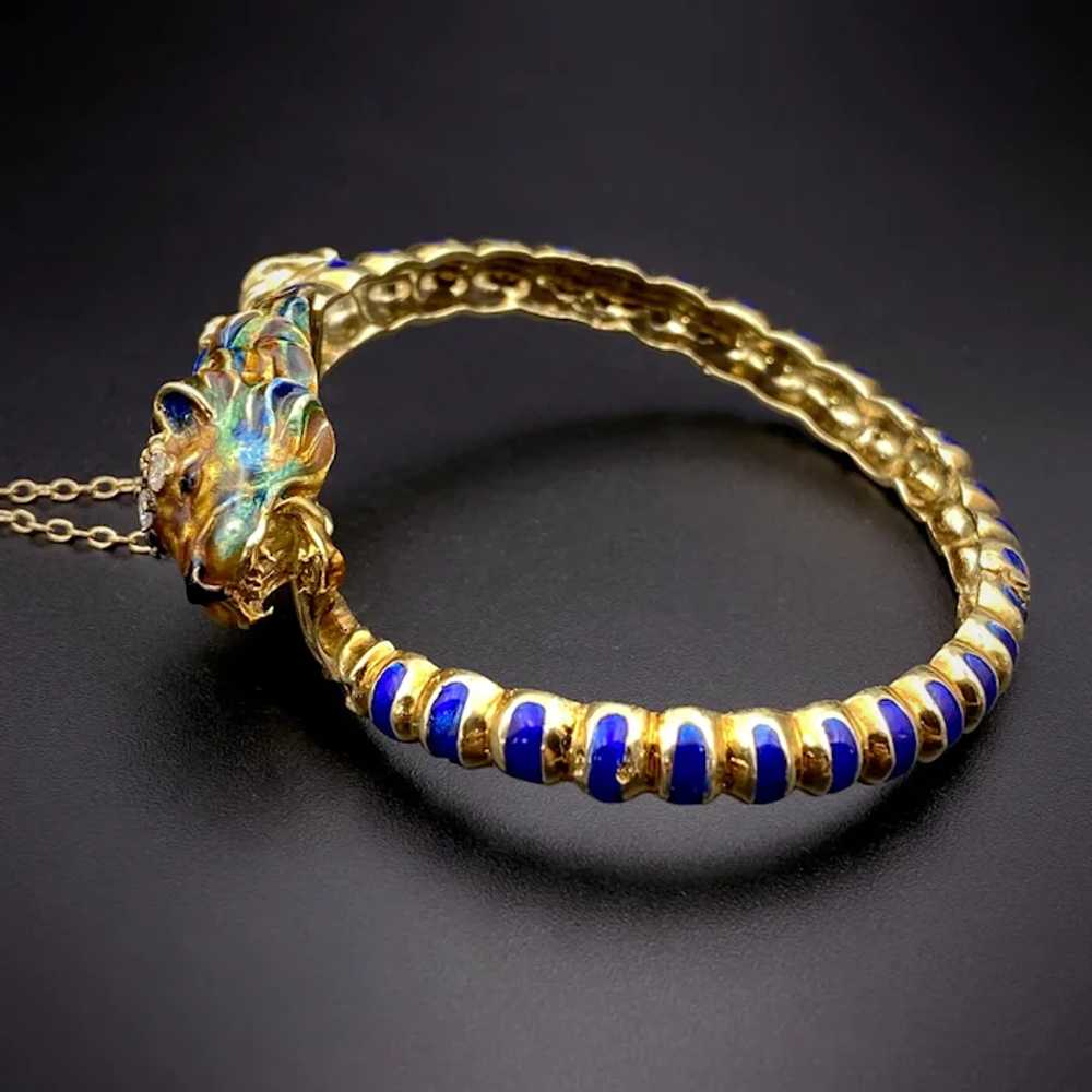 Antique 14K, Diamond & Enamel Lion Head Bracelet - image 3