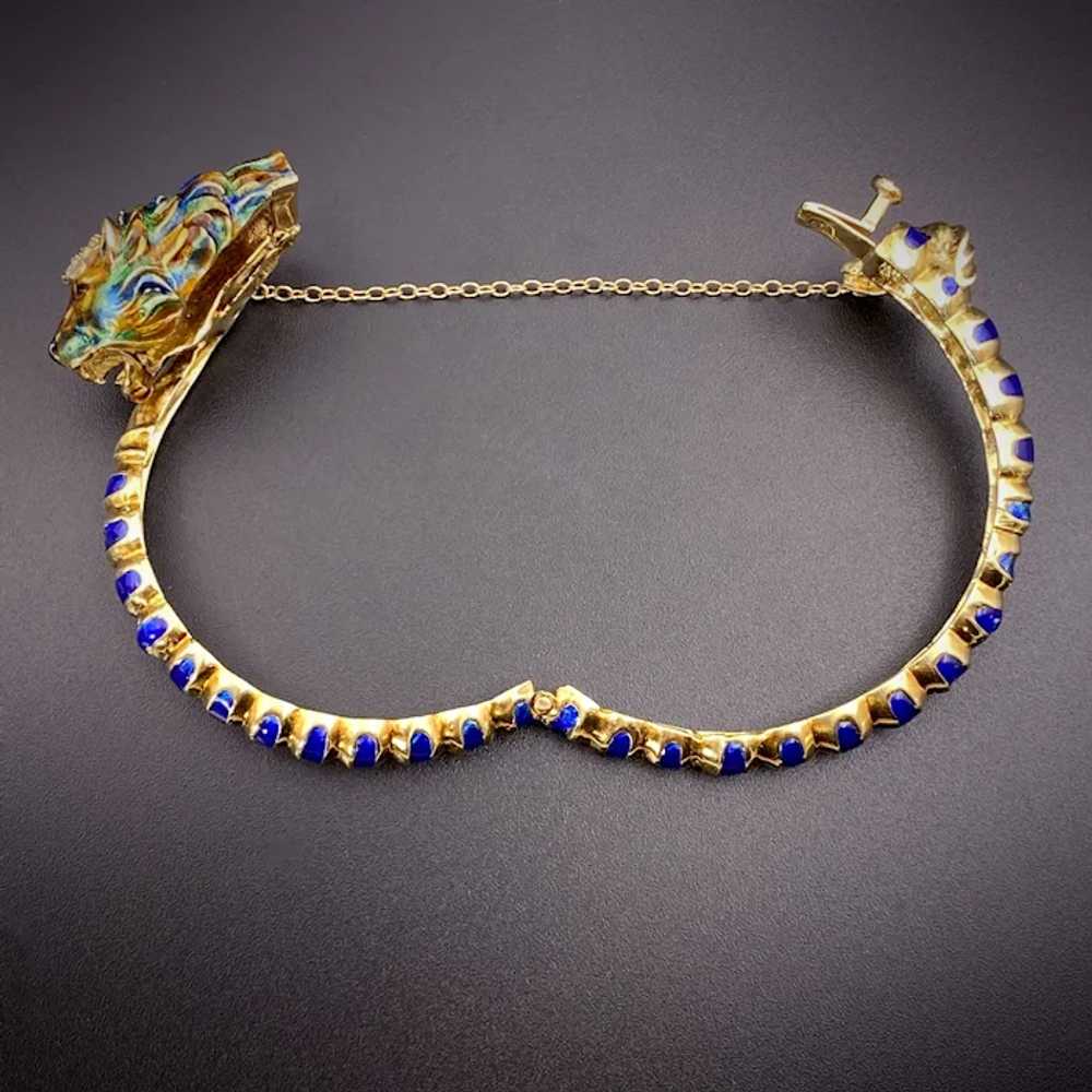 Antique 14K, Diamond & Enamel Lion Head Bracelet - image 6