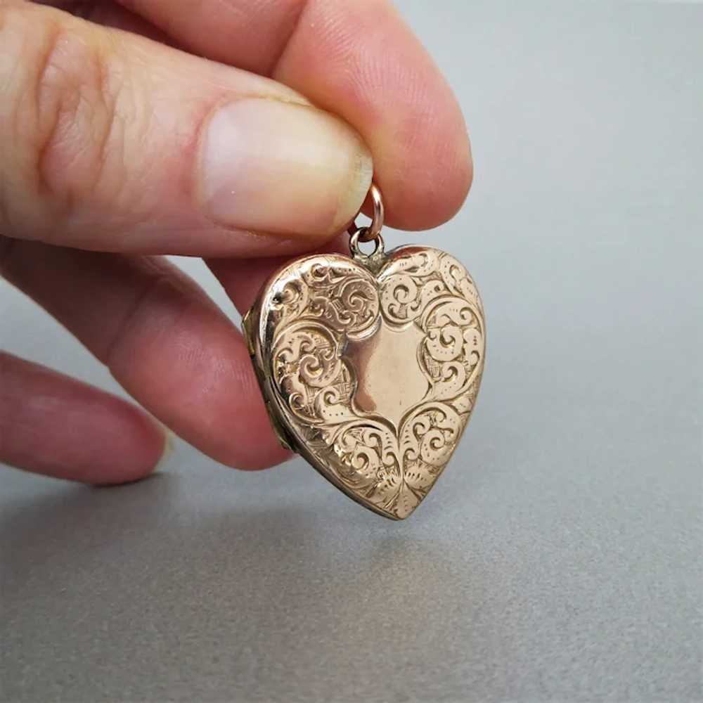Antique Edwardian Rose Gold Filled Engraved Heart… - image 10
