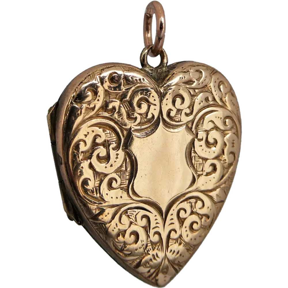 Antique Edwardian Rose Gold Filled Engraved Heart… - image 1