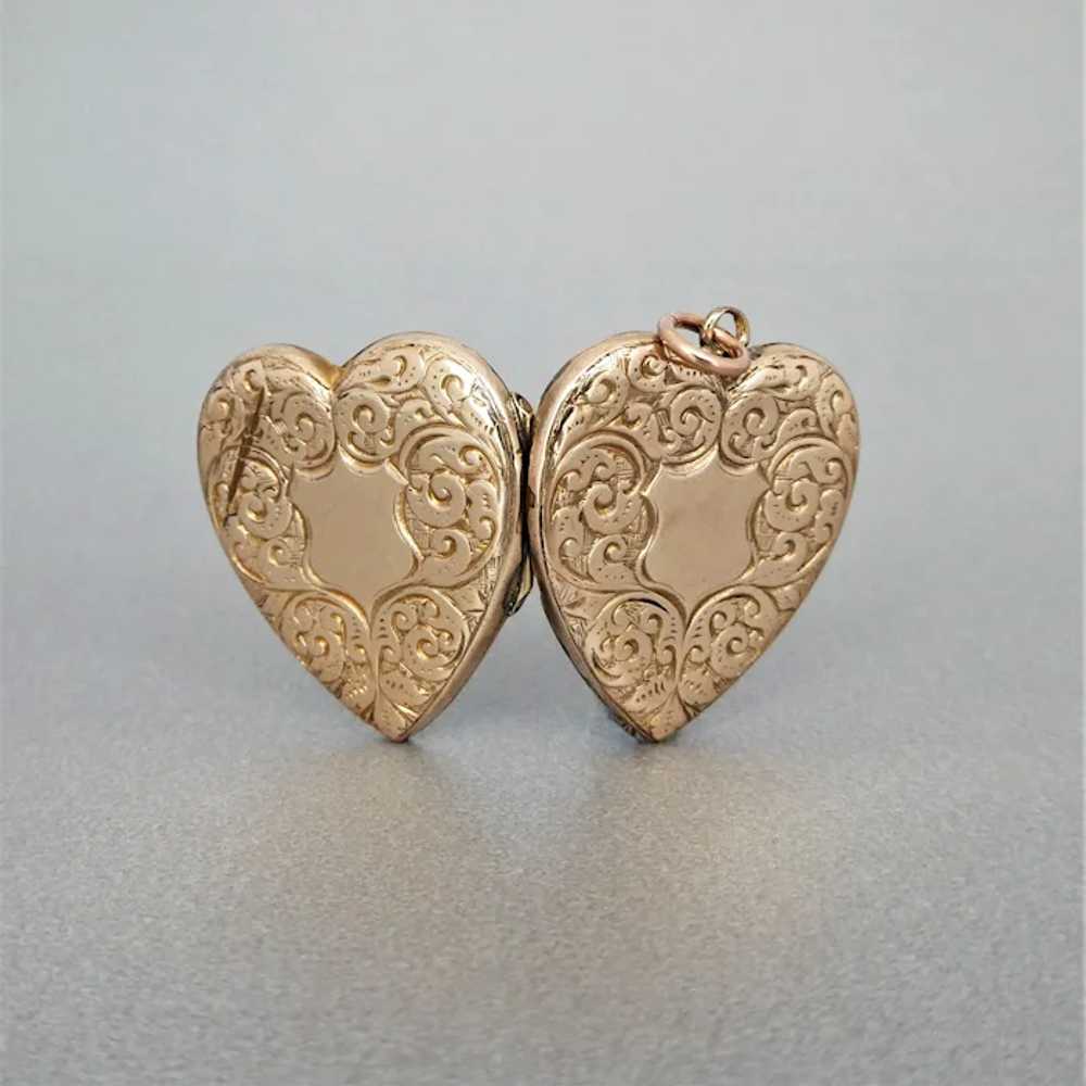 Antique Edwardian Rose Gold Filled Engraved Heart… - image 2