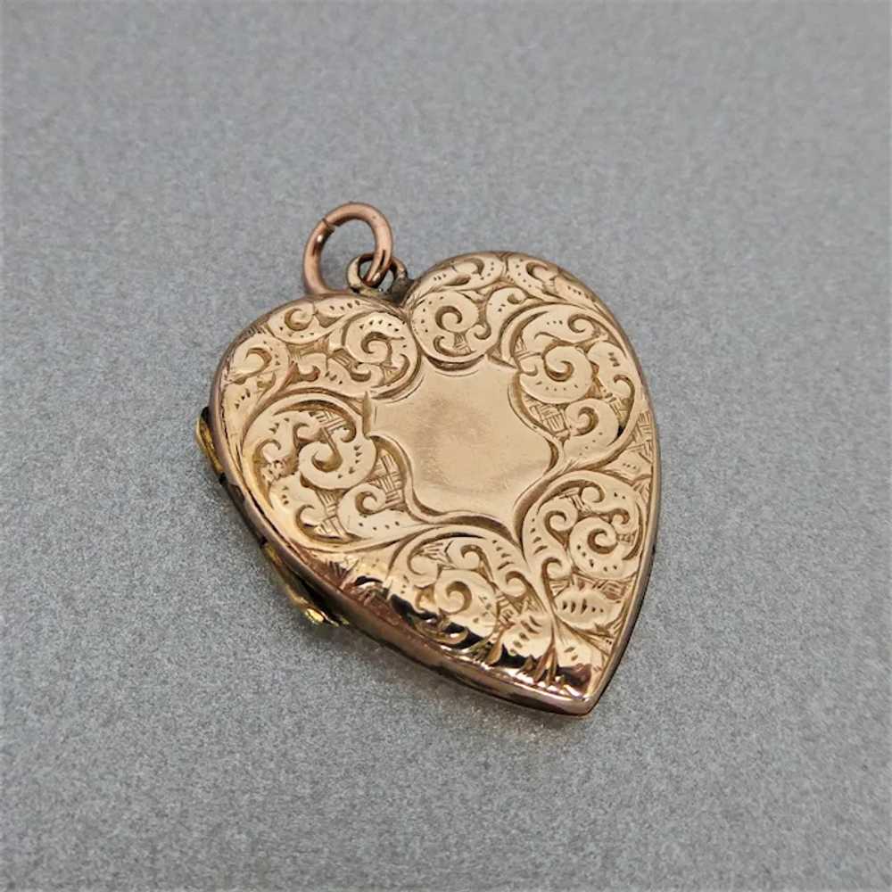 Antique Edwardian Rose Gold Filled Engraved Heart… - image 3