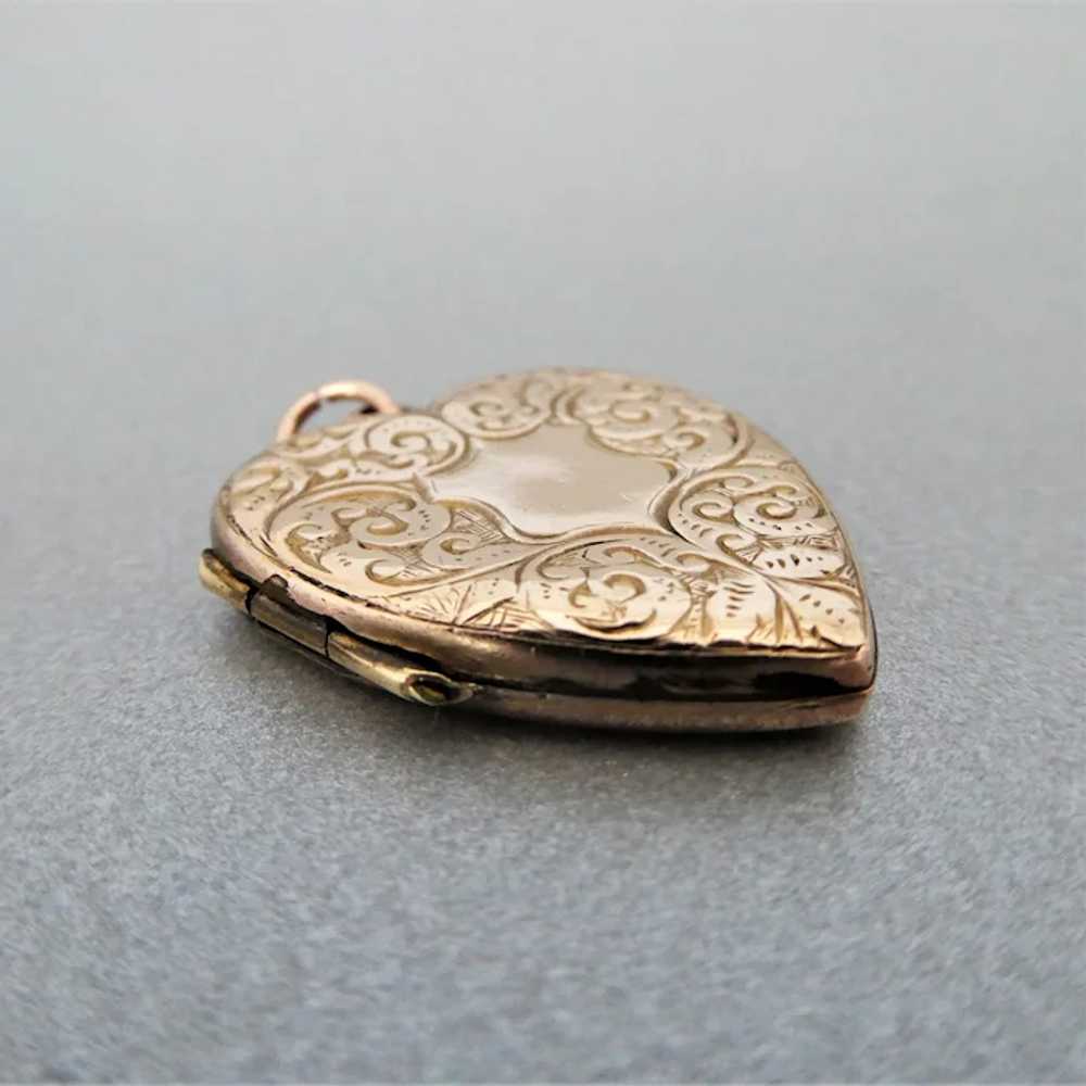 Antique Edwardian Rose Gold Filled Engraved Heart… - image 4