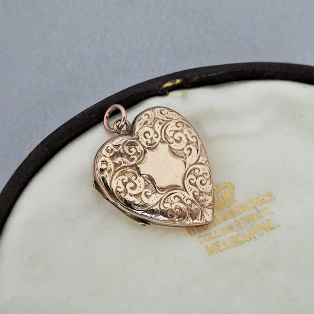 Antique Edwardian Rose Gold Filled Engraved Heart… - image 8