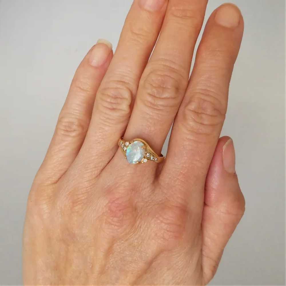 Estate 18ct Yellow Gold Solid Opal & Diamond Dres… - image 10