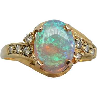 Estate 18ct Yellow Gold Solid Opal & Diamond Dres… - image 1