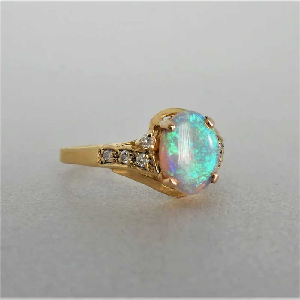 Estate 18ct Yellow Gold Solid Opal & Diamond Dres… - image 2