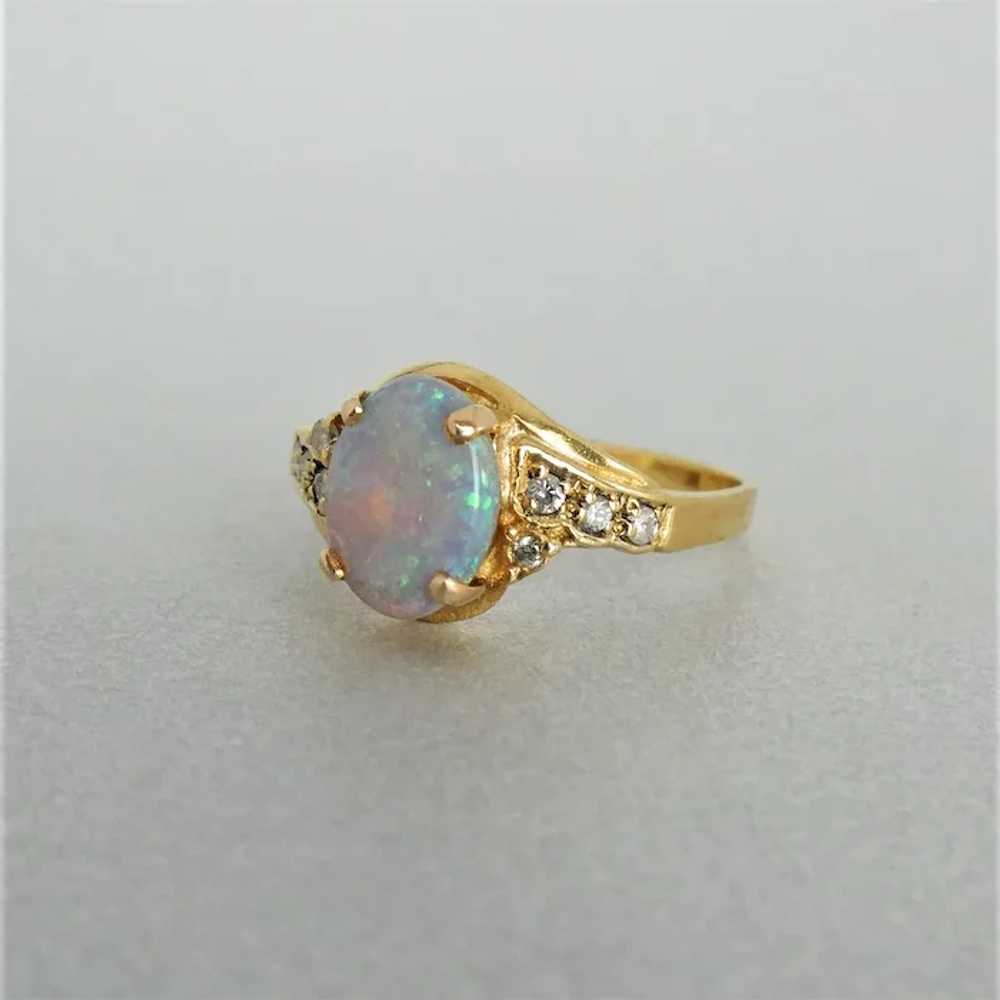 Estate 18ct Yellow Gold Solid Opal & Diamond Dres… - image 3