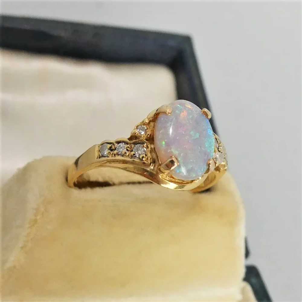 Estate 18ct Yellow Gold Solid Opal & Diamond Dres… - image 5