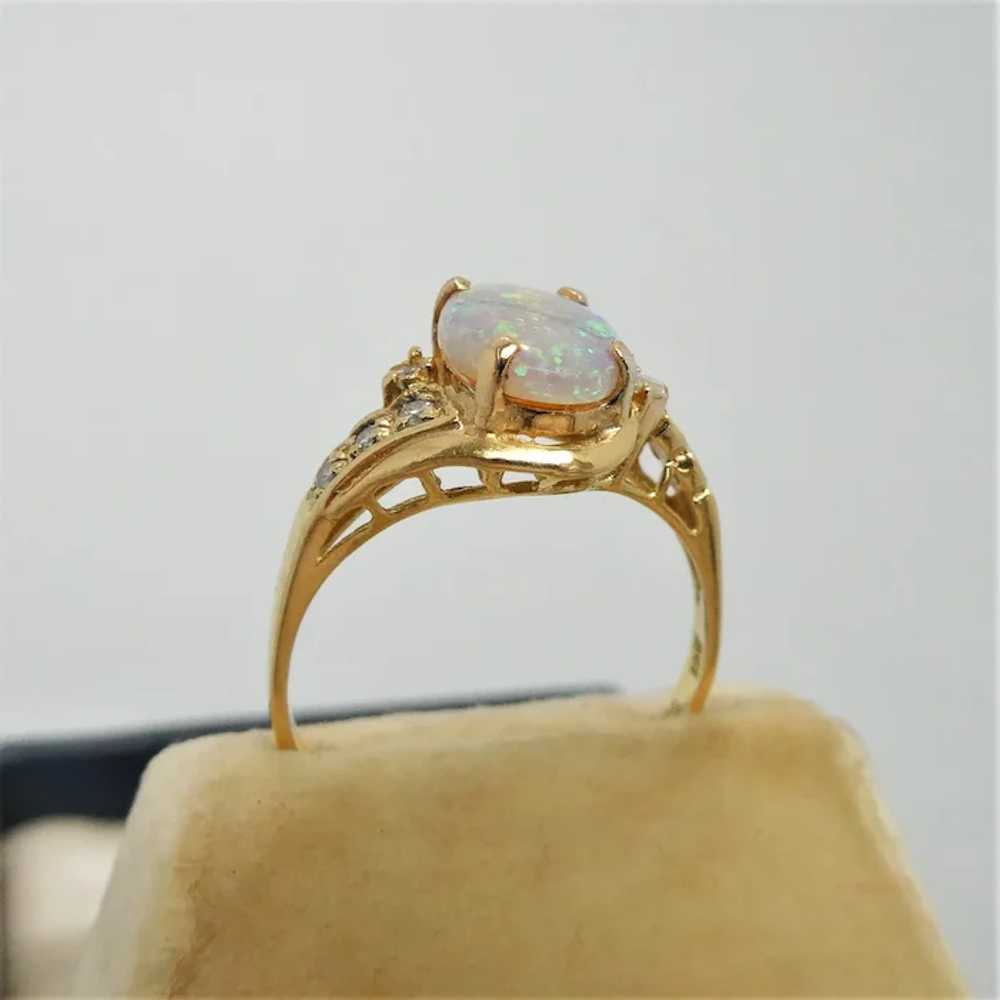 Estate 18ct Yellow Gold Solid Opal & Diamond Dres… - image 6
