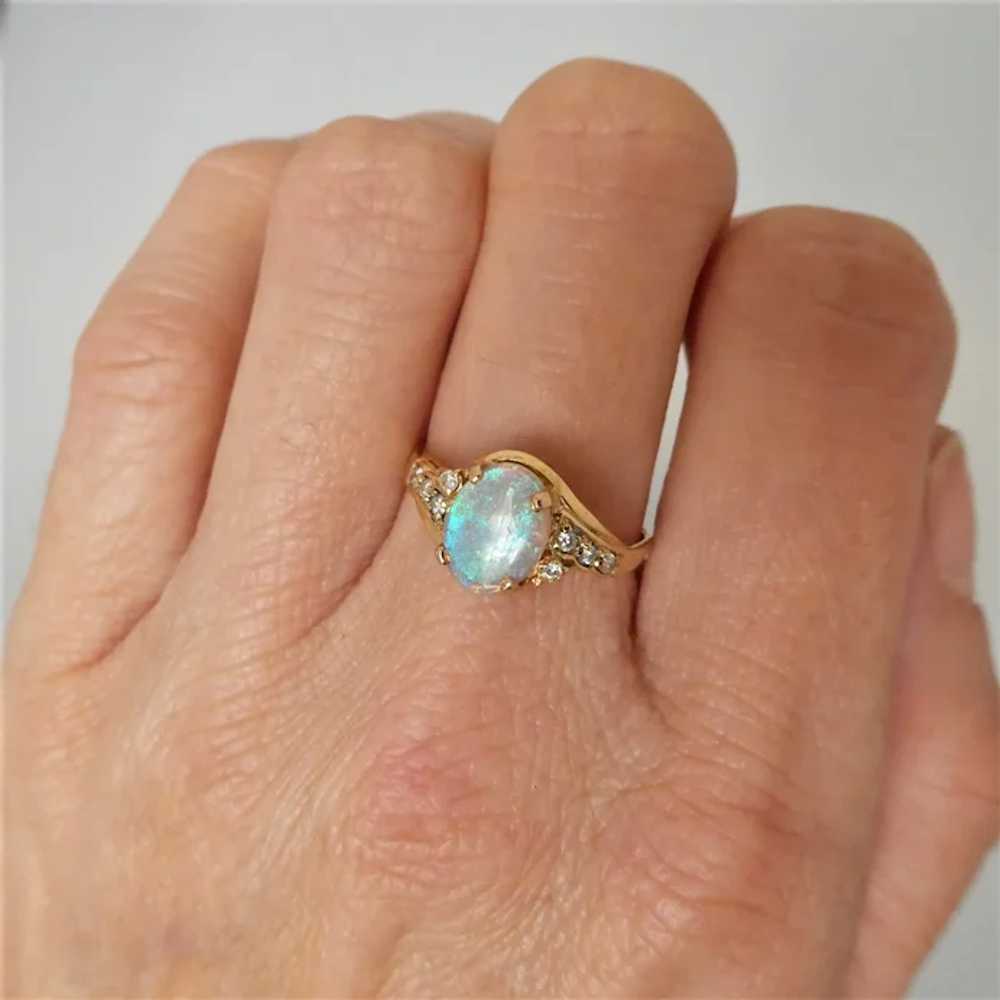 Estate 18ct Yellow Gold Solid Opal & Diamond Dres… - image 9