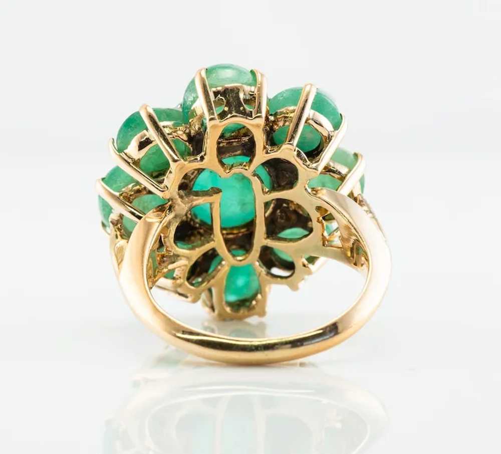 Diamond Emerald Cabochon Flower Ring 14K Gold Vin… - image 6