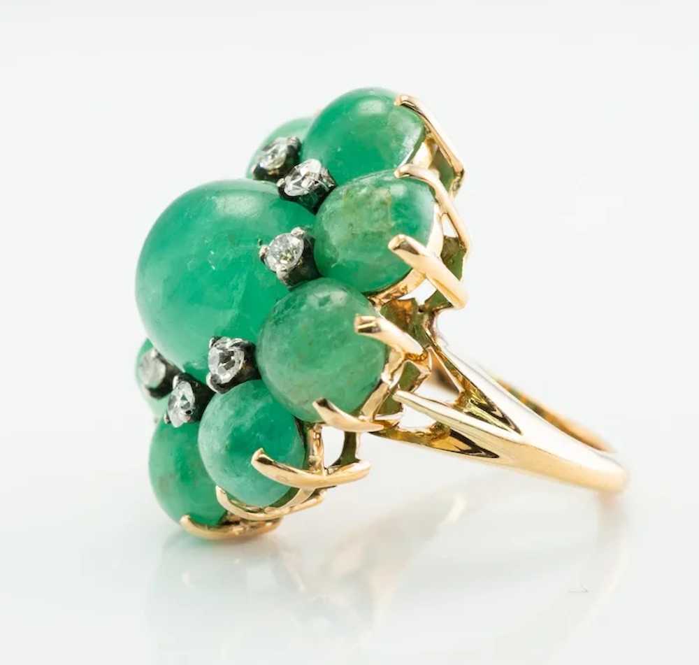 Diamond Emerald Cabochon Flower Ring 14K Gold Vin… - image 8