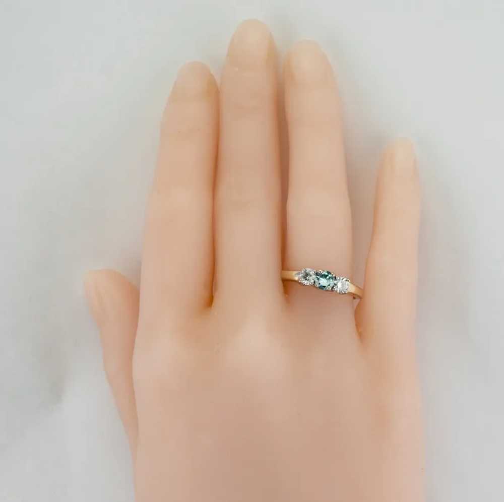 Three Stone Blue & White Diamond Ring 14K Gold Ba… - image 10