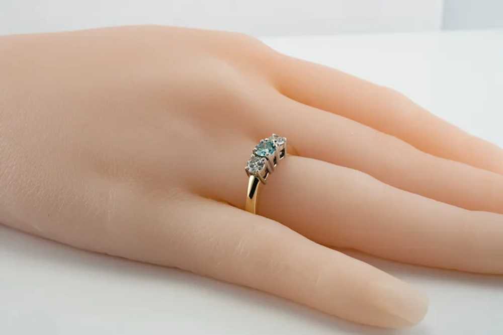Three Stone Blue & White Diamond Ring 14K Gold Ba… - image 5
