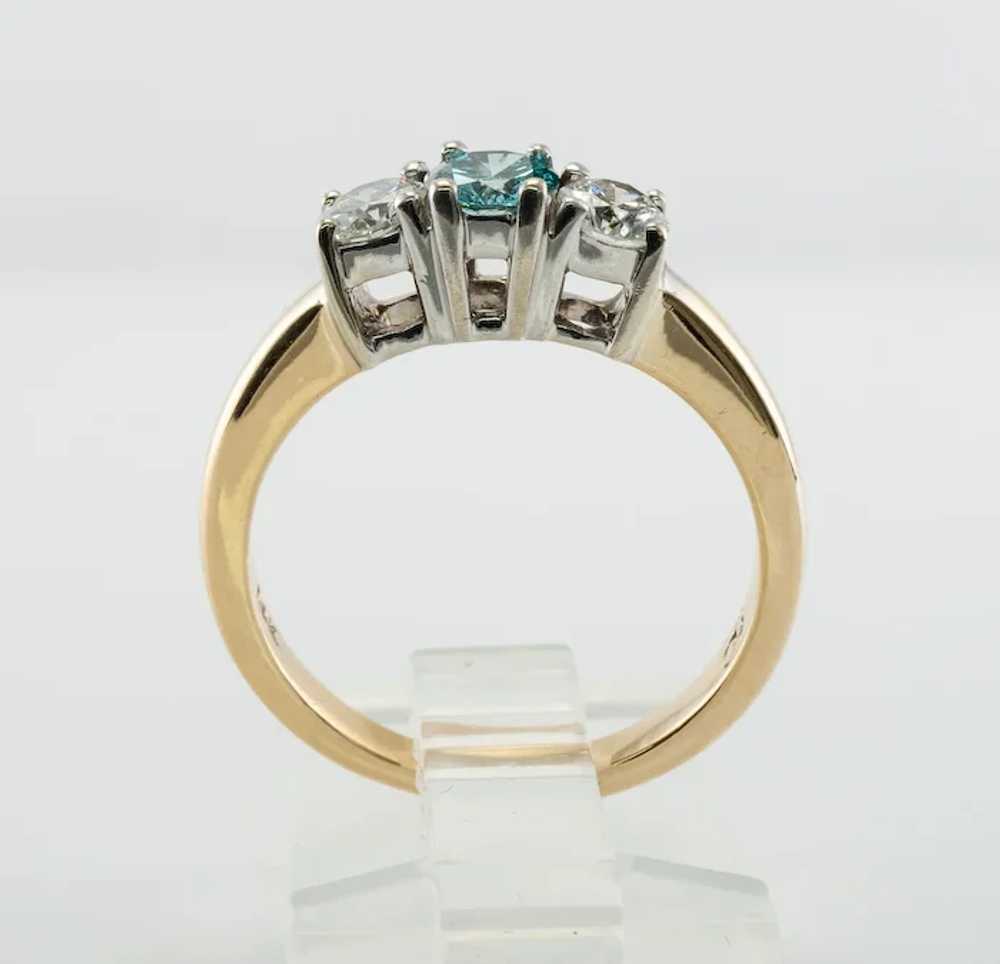 Three Stone Blue & White Diamond Ring 14K Gold Ba… - image 6