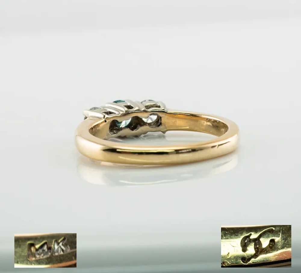 Three Stone Blue & White Diamond Ring 14K Gold Ba… - image 8