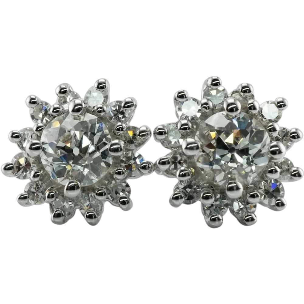 Old European cut Diamonds Earrings 14K White Gold… - image 1