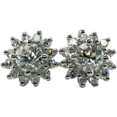 Old European cut Diamonds Earrings 14K White Gold… - image 1