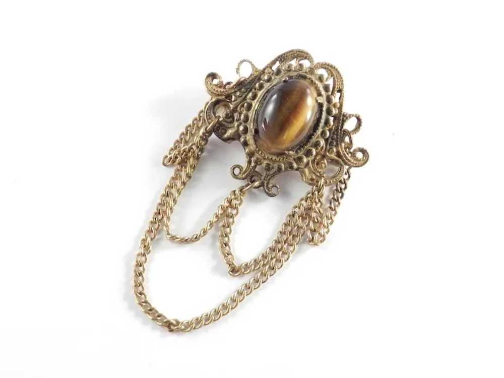 Miriam Haskell Tiger's Eye Cabochon Chain Swag Br… - image 2