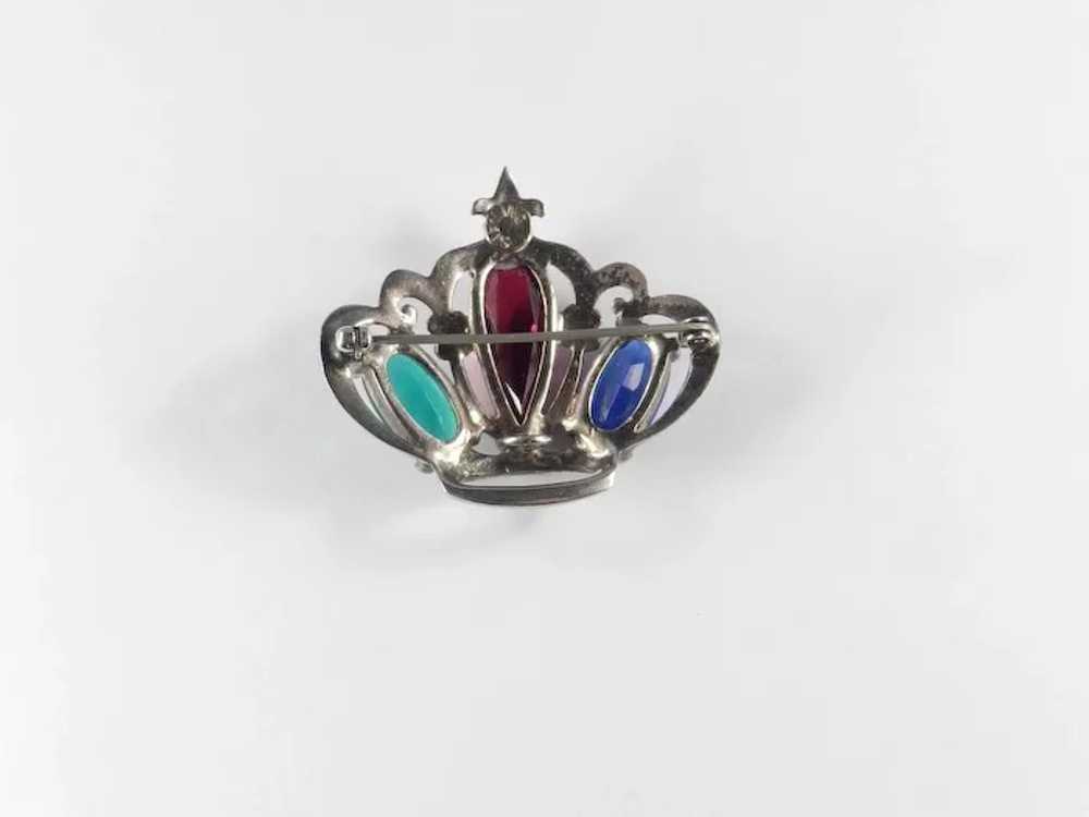 1940s Vintage Sterling Silver Glass Stone Crown P… - image 3