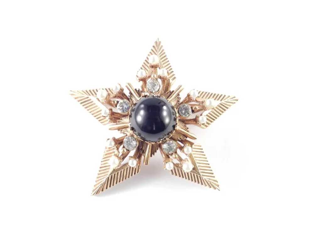 Florenza Rhinestone Cabochon Faux Pearl Star Broo… - image 2