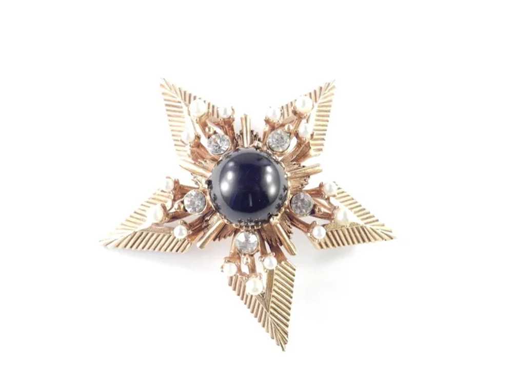 Florenza Rhinestone Cabochon Faux Pearl Star Broo… - image 4