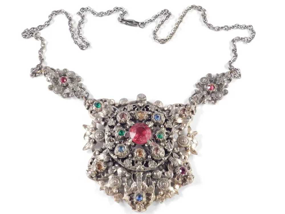 Rhinestone Medallion Shield Necklace - image 4