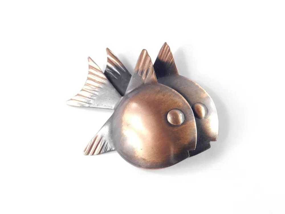 Rebajes Copper Double Fish Brooch Pin - image 3