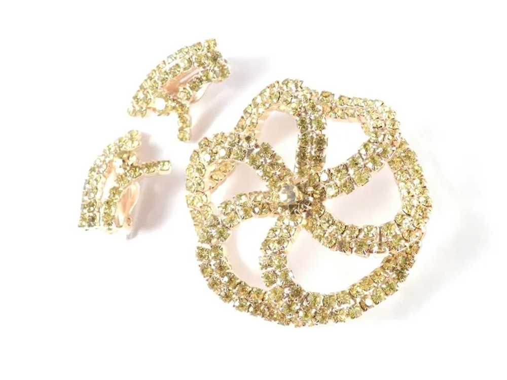 Domed Rhinestone Pinwheel Brooch Climber Earrings… - image 2