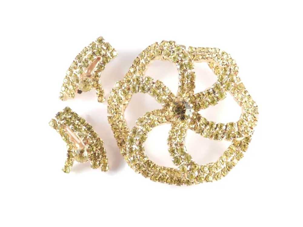 Domed Rhinestone Pinwheel Brooch Climber Earrings… - image 3