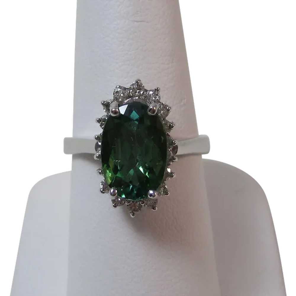 Natural Green Tourmaline & Diamond Engagement Est… - image 1